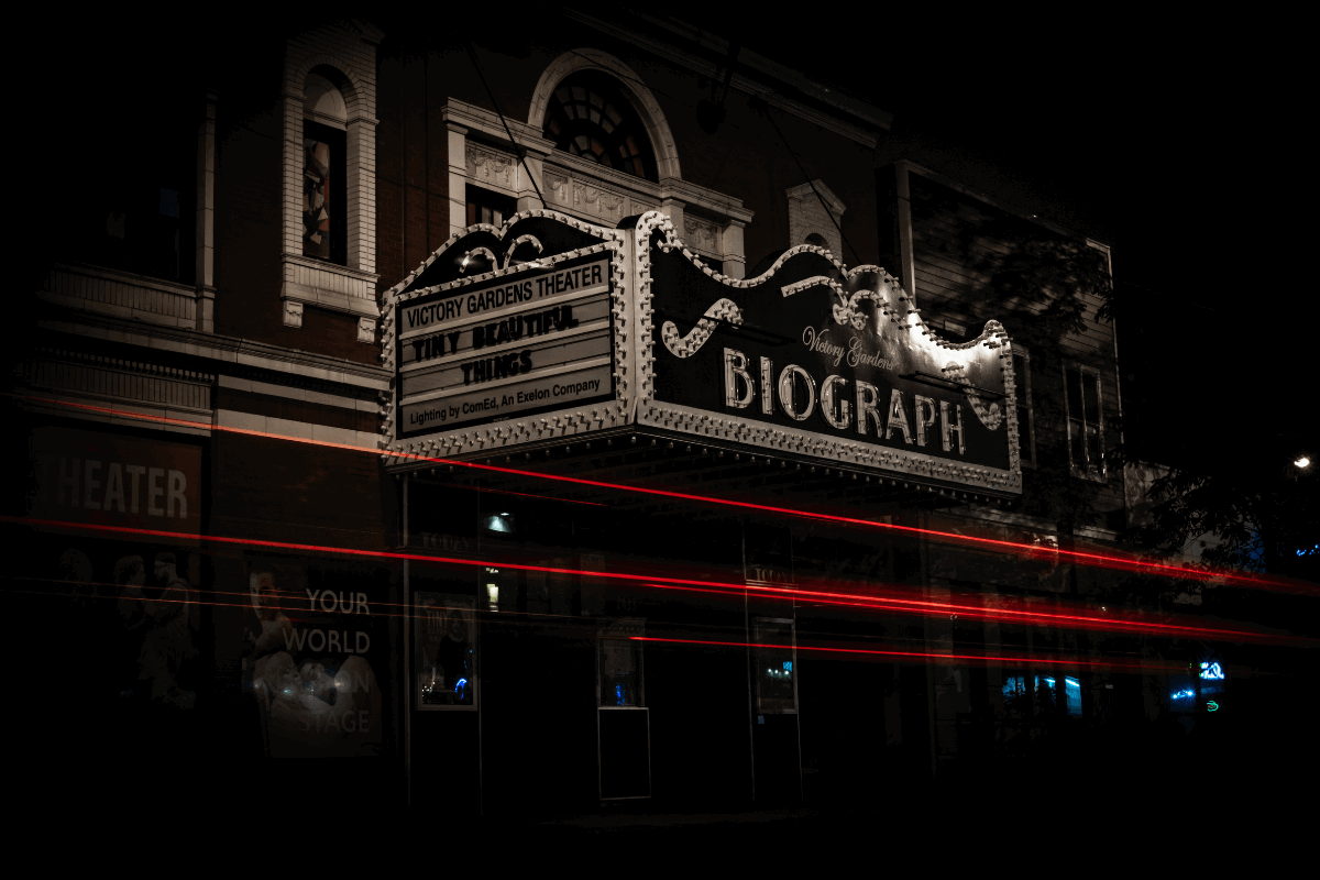 Front view of the Biography Theater presented by Chicago Ghosts